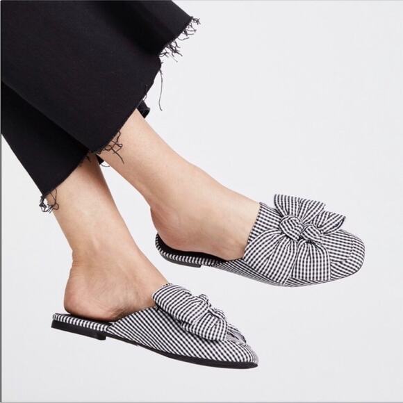 Jeffrey Campbell Black and White Gingham Plaid Bow Mules Slides 6.5 - Picture 1 of 11